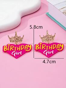 1 par de pendientes de diseño de corona y corazón de acrílico de moda, apropiados como regalo de cumpleaños para mujeres