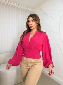 Women Blouses - Hot Pink - View 4