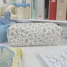 1pc Ditsy Floral Canvas Pencil Case, High-Quality Student Stationery Bag, Large Capacity Cosmetic Pouch Organizer - Multicolor - View 4