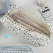 1pc Ditsy Floral Canvas Pencil Case, High-Quality Student Stationery Bag, Large Capacity Cosmetic Pouch Organizer - Multicolor - View 5