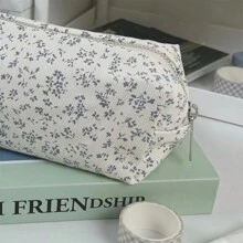 1pc Ditsy Floral Canvas Pencil Case, High-Quality Student Stationery Bag, Large Capacity Cosmetic Pouch Organizer - Multicolor - View 1