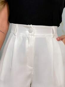 INOVA FASHION Women's Tailored Pantaloon Pants With One Button And Open Zipper - Blanco - Ver 2