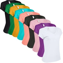 Women's Ribbed/Spandex Short Sleeve Blouse - 粉紅色的 - 查看 2