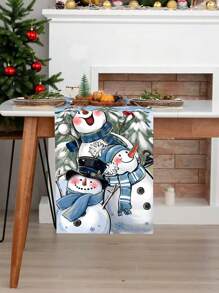1 件圣诞主题复古乡村风格桌旗，带 3 个雪人元素，涤纶材料，35x180 厘米，适合圣诞节家庭聚会派对桌面中心装饰 - 多圖案 - 查看 7