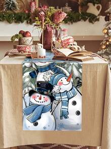 1 件圣诞主题复古乡村风格桌旗，带 3 个雪人元素，涤纶材料，35x180 厘米，适合圣诞节家庭聚会派对桌面中心装饰 - 多圖案 - 查看 8