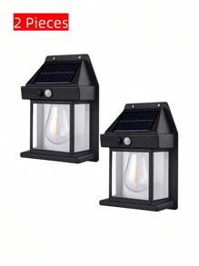 1/2pcs Solar Sensor Outdoor Wall Light, Waterproof Tungsten Light, Sensor Garden Villa Lighting Lamp - Black - View 9