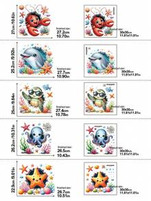 mama look 1 件/2 件/3 件卡通海洋动物马桶贴纸适用于浴室马桶贴纸装饰可移除 PVC 马桶座贴花壁画、贴纸、墙贴花、乙烯基贴花用于家居装饰、春季装饰品让您的家焕然一新、拉玛装饰贴纸 - 彩色 - 查看 4