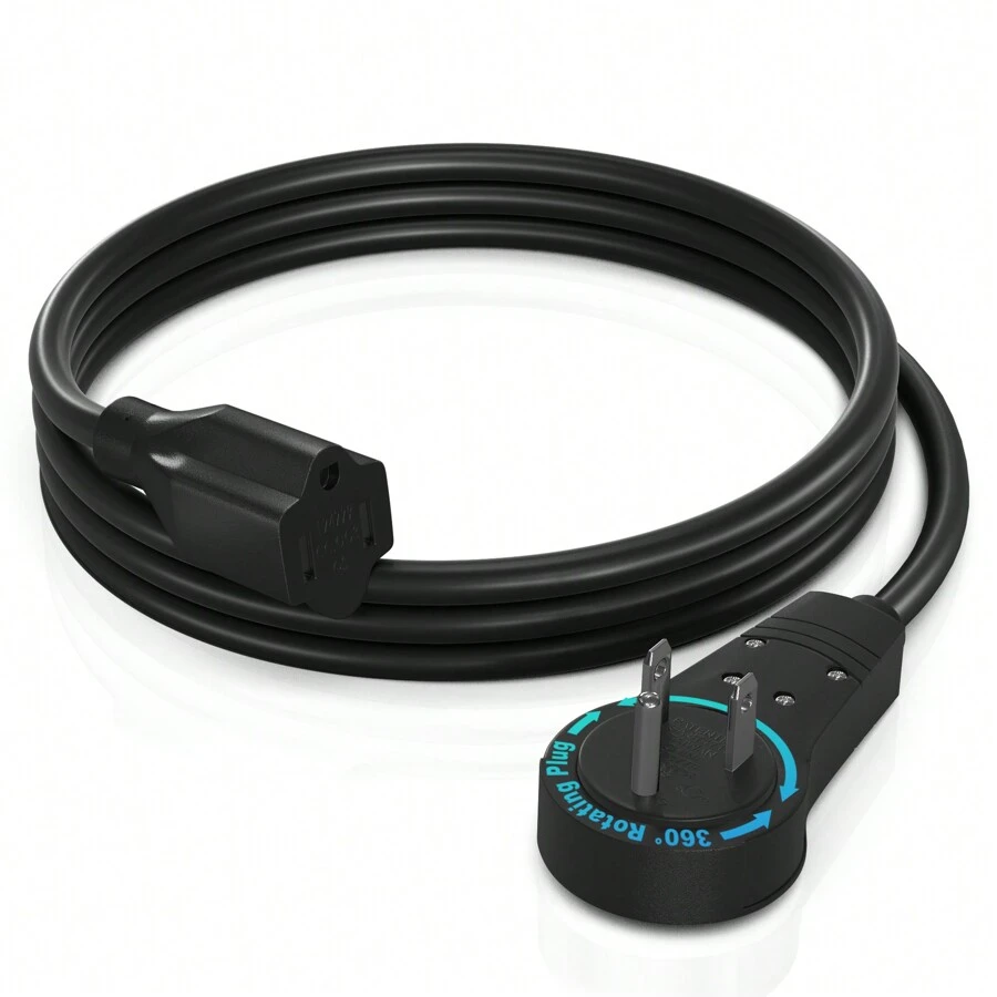 Maximm Cable 360° Rotating Flat Plug Extension Cord/Wire, 3 Prong Grounded Wire - UL Certified - 黑色 - 查看 1
