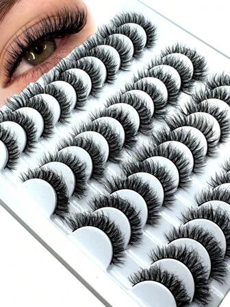 Cat Eye Lashes Fluffy 3D Artificial Mink Lashes Natural Fake Lashes Strip Eyelashes Fluffy Volume False Eyelashes That Look Like Extensions Glamour Wispy Curly Fake Lashes 20 Pairs Pack