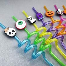 8/10 piezas Pajitas de plástico reutilizables para Halloween con diseños de calabaza, murciélago, telaraña y esqueleto, decoración para fiestas de cumpleaños y Halloween, para uso en exteriores y campamentos