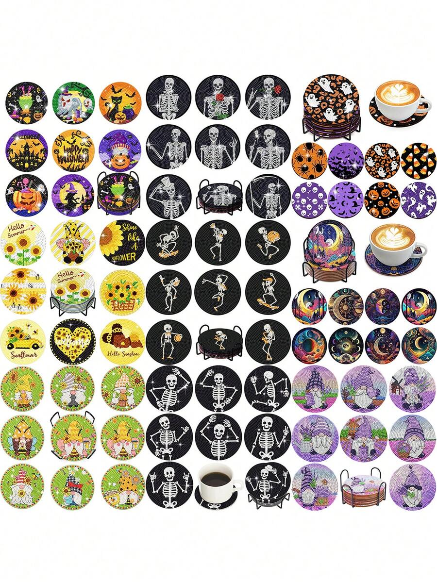 8pcs/Set DIY Halloween Diamond Painting Coasters, Handmade Crystal Rhinestone Table Mats - CM112 - View 1