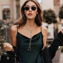 Collar de cadena deslizante con forma de corazón para mujer, collar de cadena de acero inoxidable dorado de estilo punk gótico, collar largo de lazo Y ajustable - multicolor - Ver 1