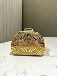 1pc Gold Luxury Glitz Rhinestone Decor Mini Clutch Bag, Chic Metal Chain Shoulder Strap Evening Bag, Elegant Handbag Suitable For Formal Events, Party, Wedding, Gift For Women