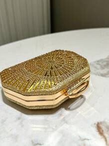 1pc Gold Luxury Glitz Rhinestone Decor Mini Clutch Bag, Chic Metal Chain Shoulder Strap Evening Bag, Elegant Handbag Suitable For Formal Events, Party, Wedding, Gift For Women