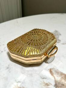 1pc Gold Luxury Glitz Rhinestone Decor Mini Clutch Bag, Chic Metal Chain Shoulder Strap Evening Bag, Elegant Handbag Suitable For Formal Events, Party, Wedding, Gift For Women
