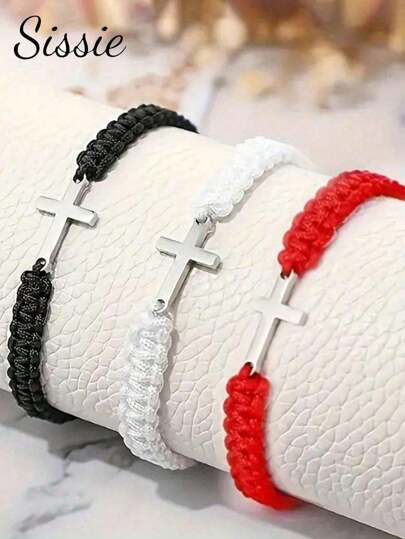 1pc Minimalist Handmade Woven Cross Bracelet Suitable For Boys Girls Friendship Bracelet & Wristband