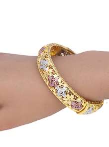 1 pieza Brazalete de aleación de zinc chapado en oro de 24k, accesorio diario de estilo Dubai para mujeres
