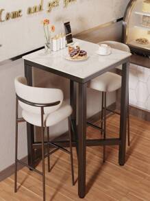 Square Kitchen Bar Table Counter Breakfast Dining Table Black Coffee Table Metal Legs With Footrest For Kitchen Dining Room Patio - White - View 4