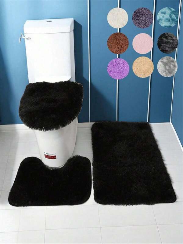 3pcs Bathroom Carpet Set With 3pcs Shower Mat, U-Shaped Toilet Mat And Super Absorbent Ultra-Fine Fiber Plush Bath Mat, Slip Resistant, Machine Washable, Fluffy Bath Rug Home Bathroom Decor Outdoor Rug Door Mat Fall Decor Bathroom Accessories Back To School Entryway Decor