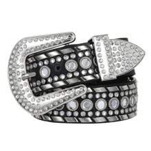 Multi-Colored Rhinestone Belt For Men, Suitable For Rapper, Punk Party, Hip-Hop Singers, Western-Style Rivet Wide Leather Belt With Y2k Style And Versatility Halloween - Multicolor - View 5