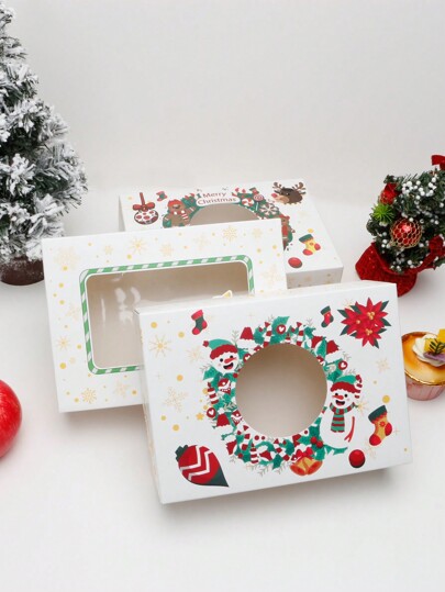 5pcs/10pcs Christmas Clear Window Bakery Boxes For Cookies, Bread, Parties & Holiday Christmas Christmas DecorChristmas Decorations Christmas Bags Christmas Gifts