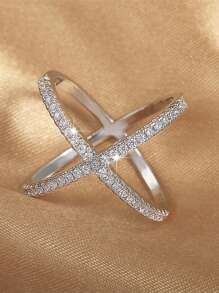 rakol 2pcs Silver-Tone Minimalist Cubic Zirconia Decorated Women's Ring Set - Silver - View 7