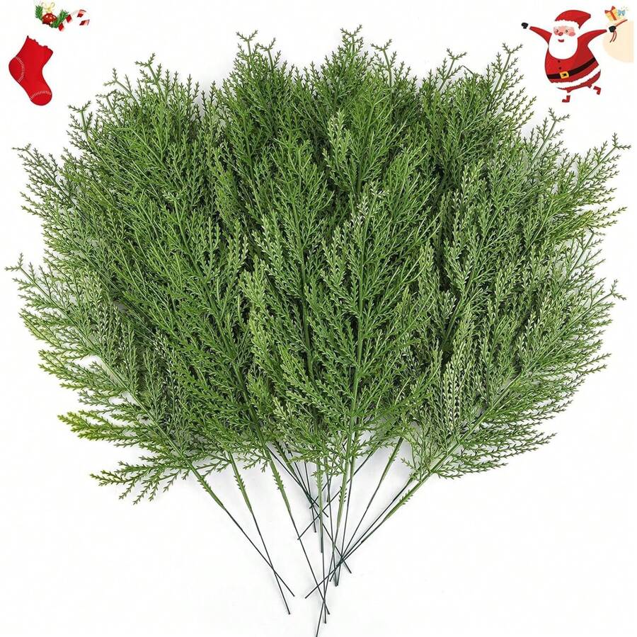 20 piezas de ramas artificiales de pino, plantas verdes falsas de plástico - Accesorios DIY para días festivos, regalos del Día de San Valentín, decoración del hogar, decoración navideña, decoración de habitaciones - Verde - Ver 1