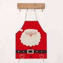 1 件圣诞老人、驯鹿、雪花印花亚麻时尚围裙，适合圣诞节、家庭清洁、厨房烹饪、家居使用 - 彩色 - 查看 8