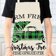 1 件圣诞老人、驯鹿、雪花印花亚麻时尚围裙，适合圣诞节、家庭清洁、厨房烹饪、家居使用 - 彩色 - 查看 6