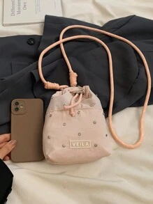 可爱抽绳梦幻粉色手机袋斜挎包零钱包，运动休闲，大学/学校女孩旅行必备 - 粉色 - 查看 10