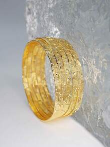 5 piezas/set de pulseras brazalete con relieve para mujer - Dorado - Ver 12