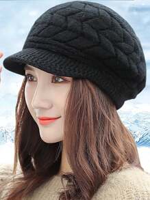 Polyester Baskenmütze für Damen, lässig, elegant, vintage und warm gestrickt, für den Winter