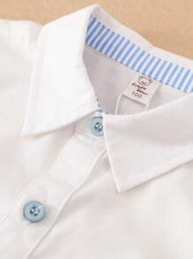 男童翻领汽车刺绣长袖薄衬衫，秋季 - 白色 - 查看 3