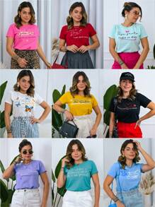 Kit 4 Women's Blouses T-Shirt Baby Look T-Shirt Women's Clothing - Nhiều màu - Xem 11