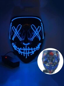 1pc LED Mask, 3 Brightness Levels, Cold Light Line, Halloween Scary Black Bloody Horror Mask, EL Party Glow Mask (Battery Not Included) - Multicolor - View 4