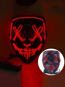 1pc LED Mask, 3 Brightness Levels, Cold Light Line, Halloween Scary Black Bloody Horror Mask, EL Party Glow Mask (Battery Not Included) - Multicolor - View 11