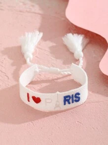 1 件个性化时尚“巴黎”刺绣编织流苏手链，适合儿童，手工编织腕带，适合青少年女孩，精致时尚派对腕带，适合日常装饰 - 彩色 - 查看 9