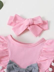 3pcs Baby Girl Fashion Headband, Top And Leggings Outfit