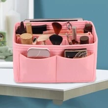 1pc Multi-Size Felt Liner Bag, Large/Medium/Small Capacity Felt Makeup Organizer - Beige - View 10