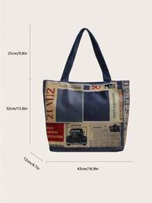 1 Máy Tính Nữ Báo In Túi Tote Canvas, Thời Trang Vintage Công Suất Lớn Thường Ngày Đi Lại Túi - Nhiều màu - Xem 2