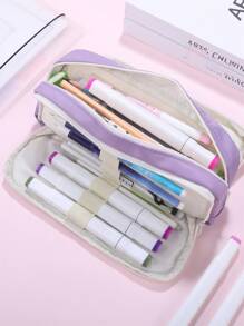 1 件装全新多功能大容量文具盒，三层设计，高品质粉色铅笔盒，适用于学校和办公用品储存