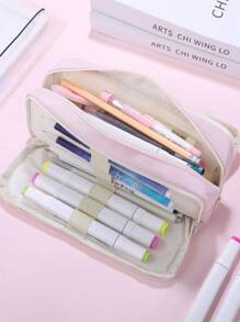 1 件装全新多功能大容量文具盒，三层设计，高品质粉色铅笔盒，适用于学校和办公用品储存