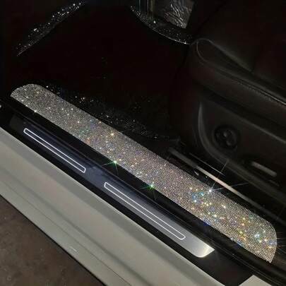 1 pieza Protector de umbral de puerta de coche con rhinestones, Pegatina protectora brillante para puerta de coche, Accesorios de coche brillantes para mujeres