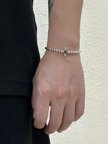 1 chiếc vòng tay dạng vòng hở hình hoa bốn lá xoắn bằng bạc Sterling 925 cổ điển, thích hợp cho nam giới đeo hàng ngày trong ngày lễ tình nhân - Màu Bạc Cổ - Xem 5