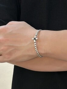 1 chiếc vòng tay dạng vòng hở hình hoa bốn lá xoắn bằng bạc Sterling 925 cổ điển, thích hợp cho nam giới đeo hàng ngày trong ngày lễ tình nhân - Màu Bạc Cổ - Xem 6