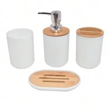 1件-7件/套浴室洗漱用品套装，包括花卉罐、牙刷杯、透明皂液器、马桶刷、漱口杯、垃圾桶家居浴室装饰秋季装饰返校 - 黑色 - 查看 32