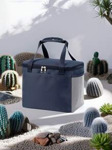 Bolsa de almuerzo aislada personalizada con imagen y sin fondo, bolsa térmica de gran capacidad para el almuerzo para la oficina, la escuela, los picnics, con grueso papel de aluminio, impermeable - Azul Marino - Ver 5
