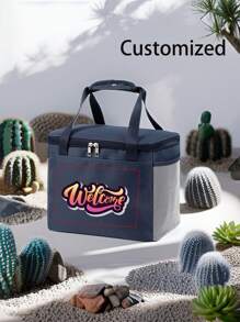 Bolsa de almuerzo aislada personalizada con imagen y sin fondo, bolsa térmica de gran capacidad para el almuerzo para la oficina, la escuela, los picnics, con grueso papel de aluminio, impermeable - Azul Marino - Ver 1