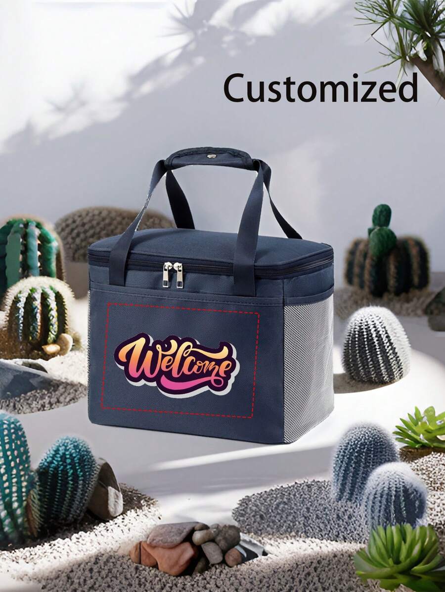 Bolsa de almuerzo aislada personalizada con imagen y sin fondo, bolsa térmica de gran capacidad para el almuerzo para la oficina, la escuela, los picnics, con grueso papel de aluminio, impermeable - Azul Marino - Ver 1
