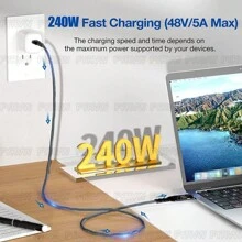 FYRVW 240W USB-C Thunderbolt 3 线缆，40Gbps 传输速度，兼容 15 Pro、外置显卡扩展坞、M1 芯片苹果笔记本电脑，支持 8K 分辨率。 - 黑色 - 查看 4